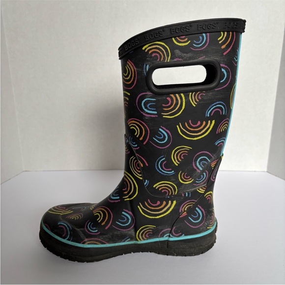 Bogs Wild Rainbows Rain Boots Waterproof Rubber Black Pink Kids Youth Size 2 - Picture 8 of 12